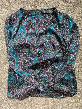 Talbots Teal and Purple Paisley Long-Sleeve Blouse
